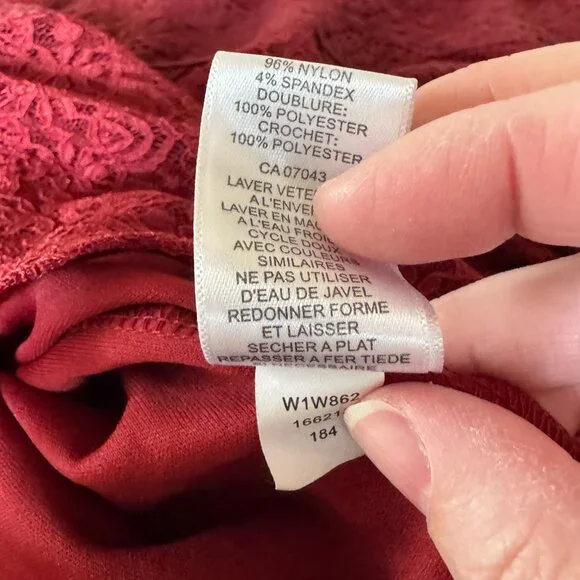 Cable & Gauge Burgundy Lace Blouse Romantic Long Sleeve Top - Picture 13 of 13